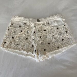 Embroidered Cream Shorts with rhinestones by Foreign Exchange size Medium